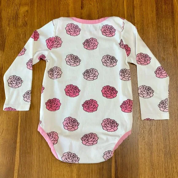 MONICA + ANDY Pink Floral Baby Bodysuit Girls 12-18 Organic Cotton Onesie Romper - Picture 2 of 5
